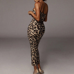 Summer new V - neck backless suspender skirt fashionable sexy leopard print dress - Negative Apparel