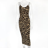 Summer new V - neck backless suspender skirt fashionable sexy leopard print dress - Negative Apparel