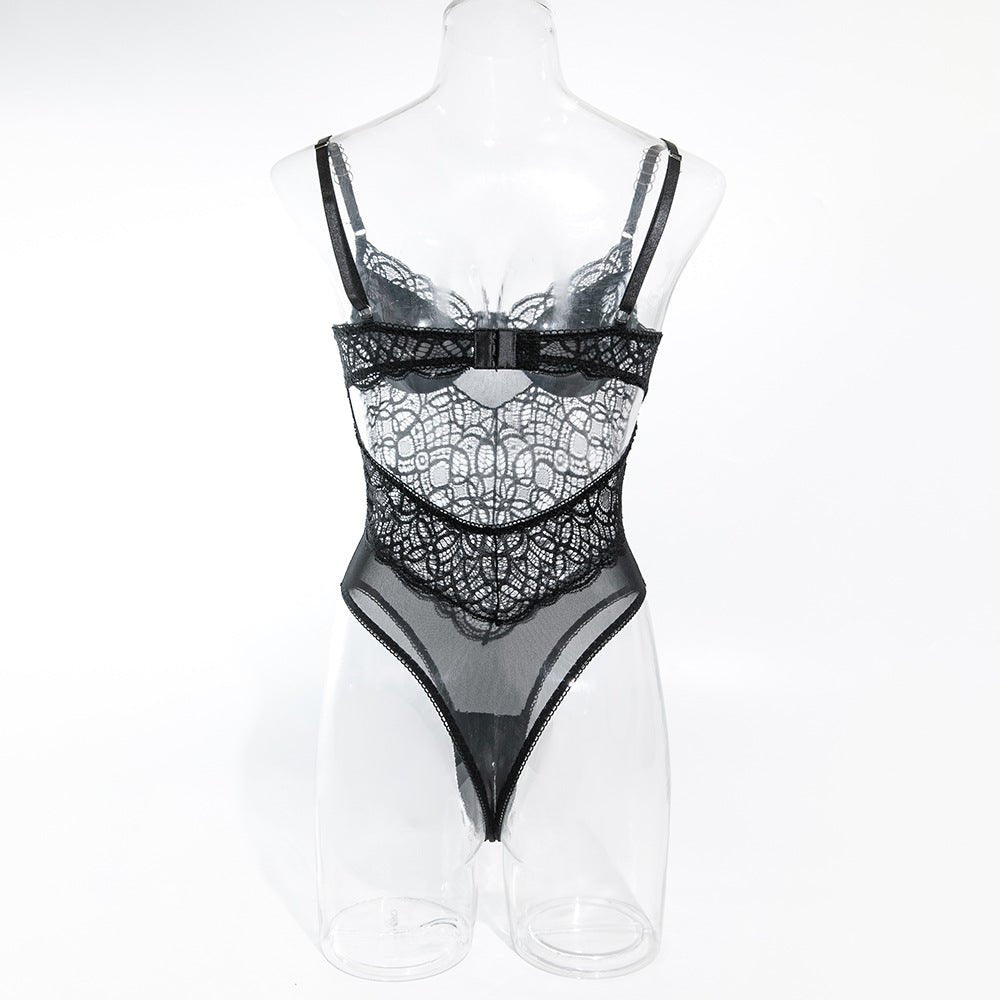 Summer suspenders sxy lace hollow body shaping jumpsuit ladies sxy underwear all - match outfit - Negative Apparel