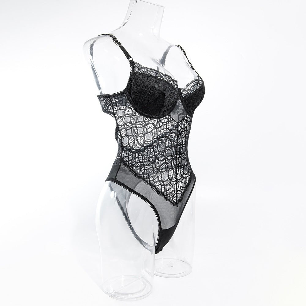 Summer suspenders sxy lace hollow body shaping jumpsuit ladies sxy underwear all - match outfit - Negative Apparel