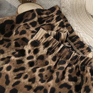 Summer thin loose pajamas leopard print two - piece suit satin silk - Negative Apparel