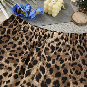 Summer thin loose pajamas leopard print two - piece suit satin silk - Negative Apparel