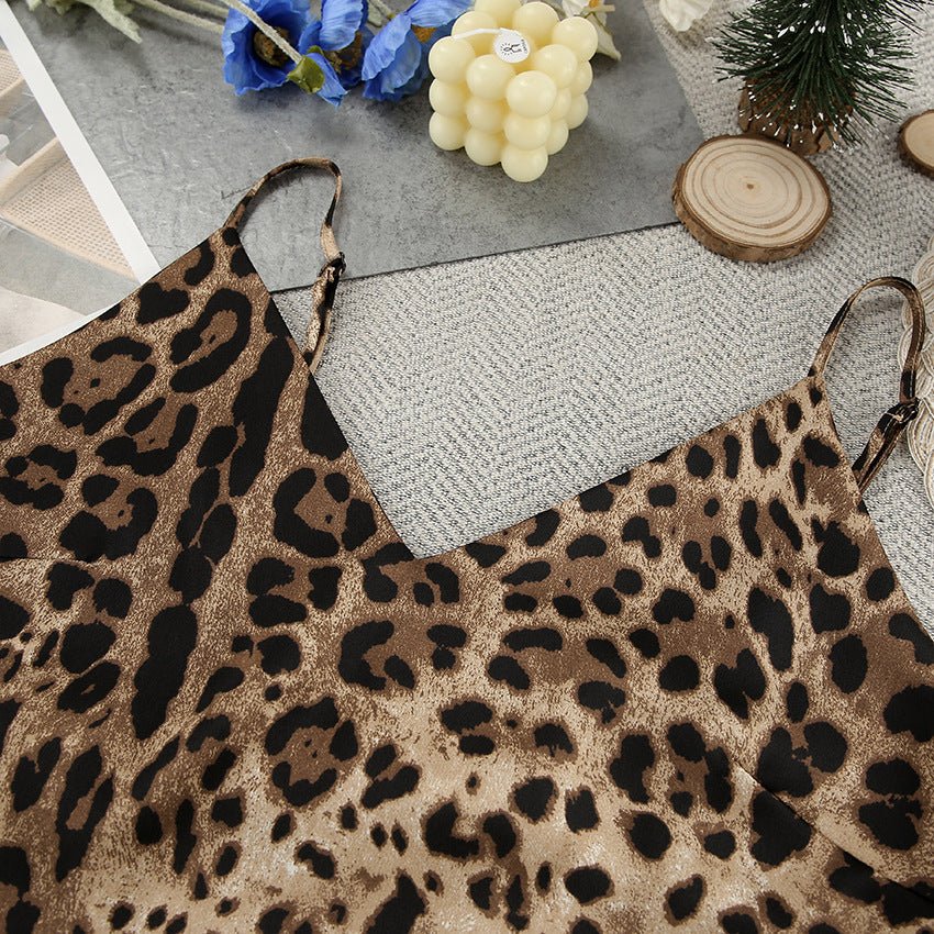 Summer thin loose pajamas leopard print two - piece suit satin silk - Negative Apparel