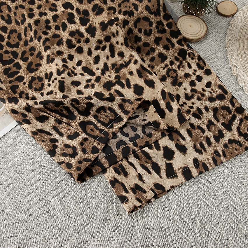 Summer thin loose pajamas leopard print two - piece suit satin silk - Negative Apparel