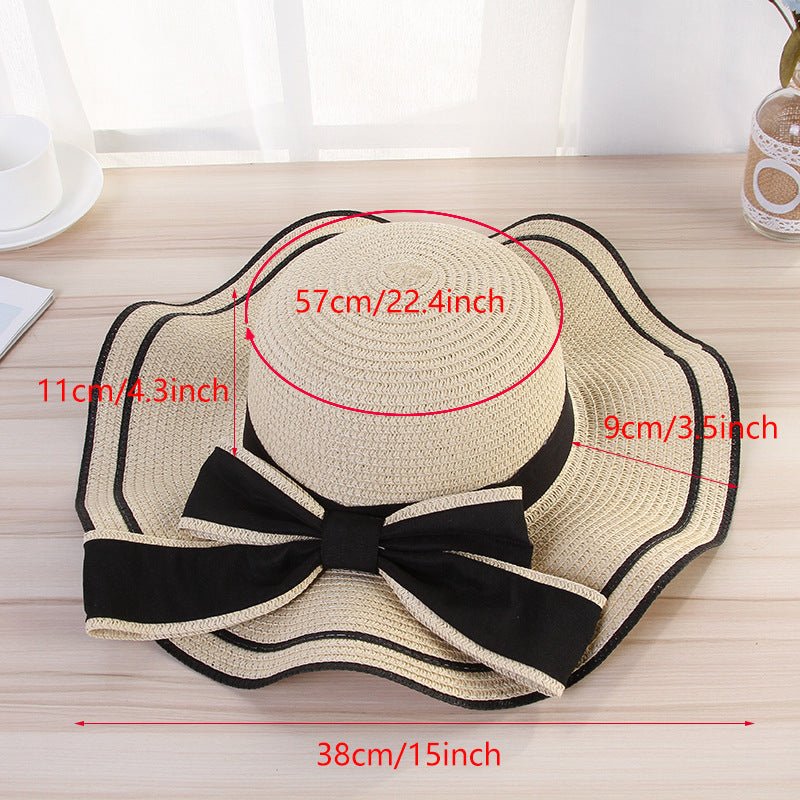 Summer wide brim hat wavy edge bow straw hat ladies beach sunshade wide brim hat manufacturers wholesale - Negative Apparel