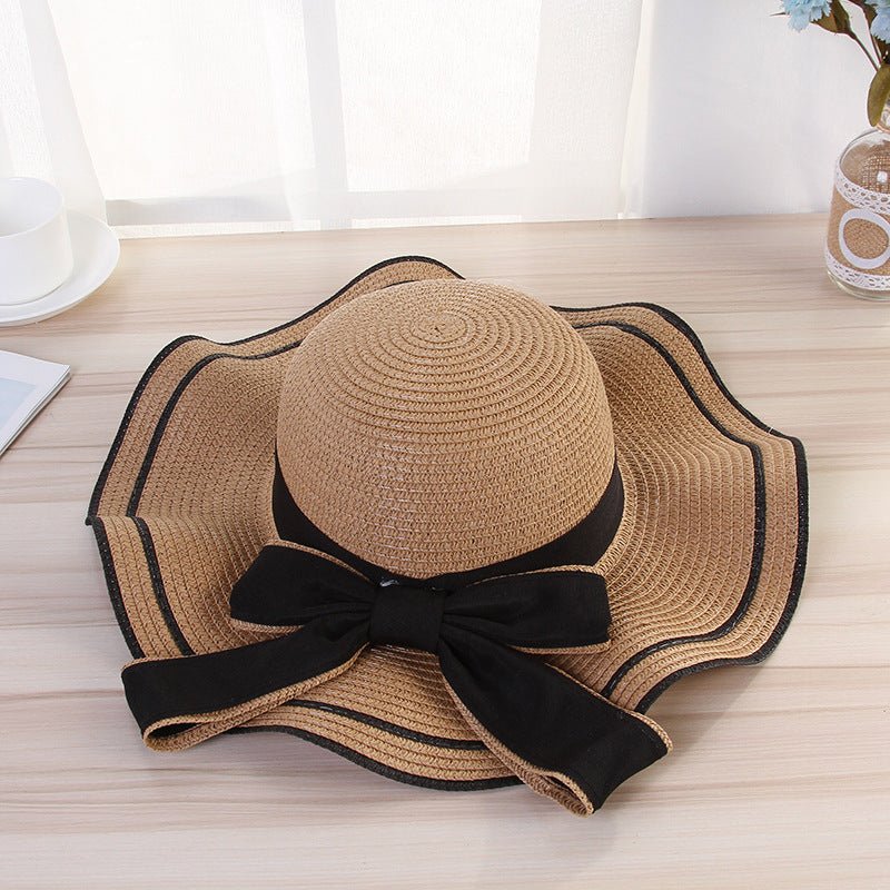 Summer wide brim hat wavy edge bow straw hat ladies beach sunshade wide brim hat manufacturers wholesale - Negative Apparel