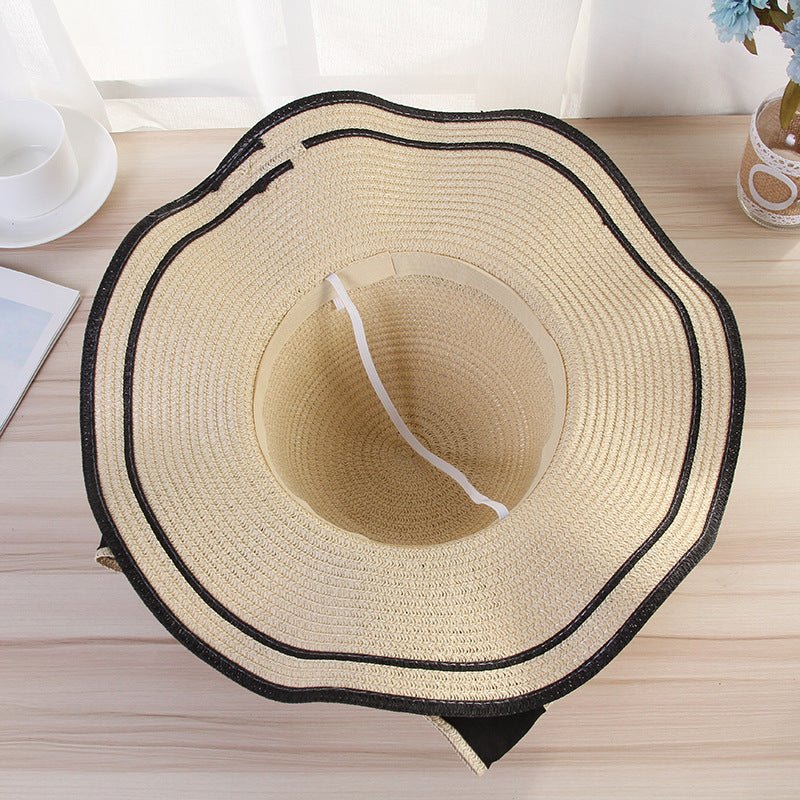 Summer wide brim hat wavy edge bow straw hat ladies beach sunshade wide brim hat manufacturers wholesale - Negative Apparel