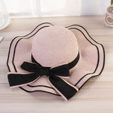 Summer wide brim hat wavy edge bow straw hat ladies beach sunshade wide brim hat manufacturers wholesale - Negative Apparel