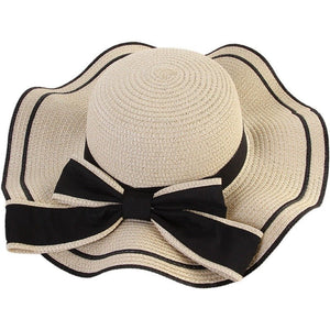 Summer wide brim hat wavy edge bow straw hat ladies beach sunshade wide brim hat manufacturers wholesale - Negative Apparel