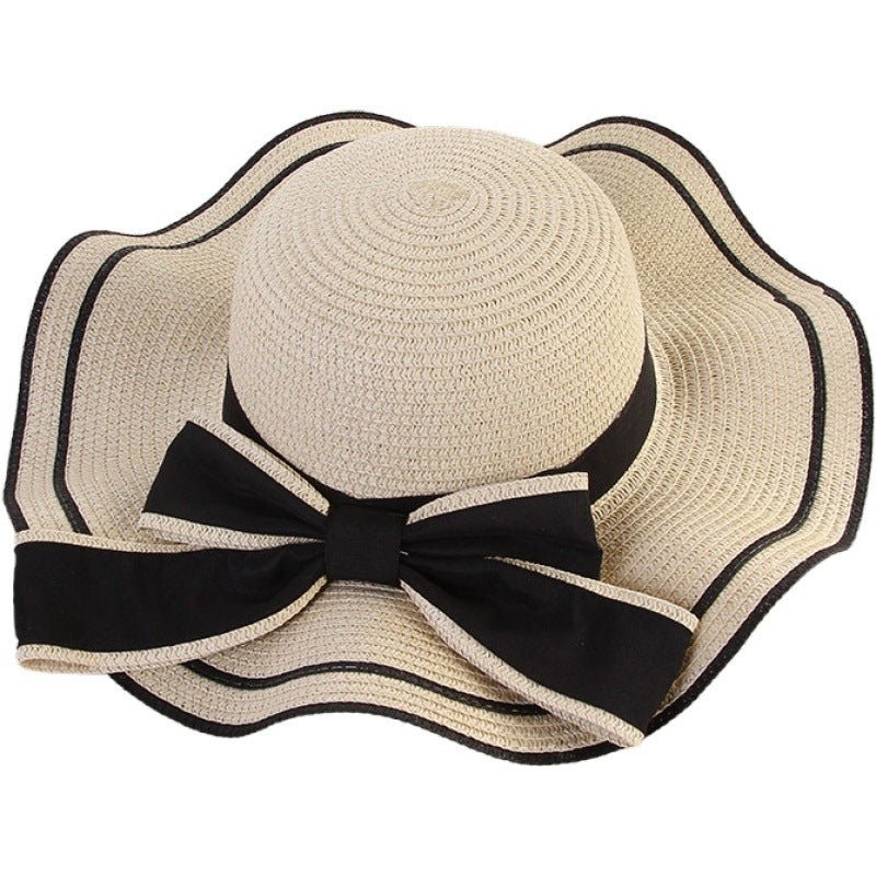 Summer wide brim hat wavy edge bow straw hat ladies beach sunshade wide brim hat manufacturers wholesale - Negative Apparel