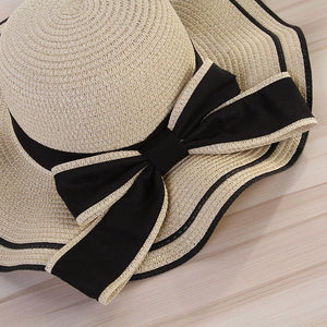 Summer wide brim hat wavy edge bow straw hat ladies beach sunshade wide brim hat manufacturers wholesale - Negative Apparel