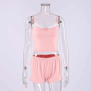 Sun - Kissed Serenity | Knitted Suspender & Shorts Loungewear Set - Negative Apparel
