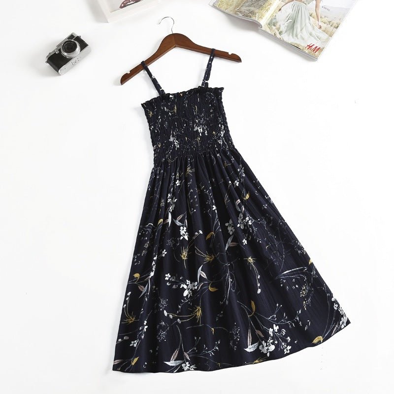 Suspender floral dress women's new French chiffon design sense short print dress - Negative Apparel