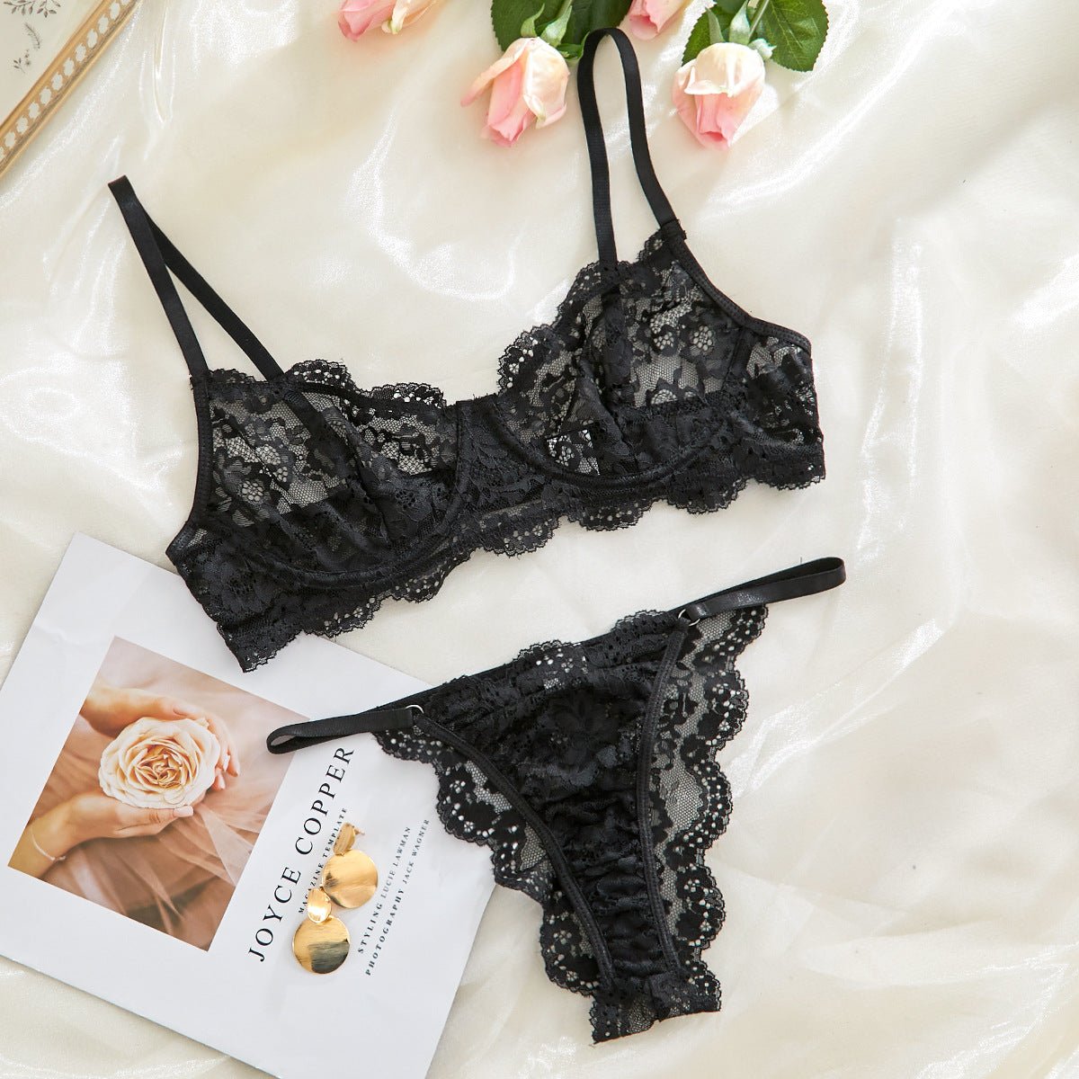 Suspender lace perspective sxy lingerie bra set - Negative Apparel
