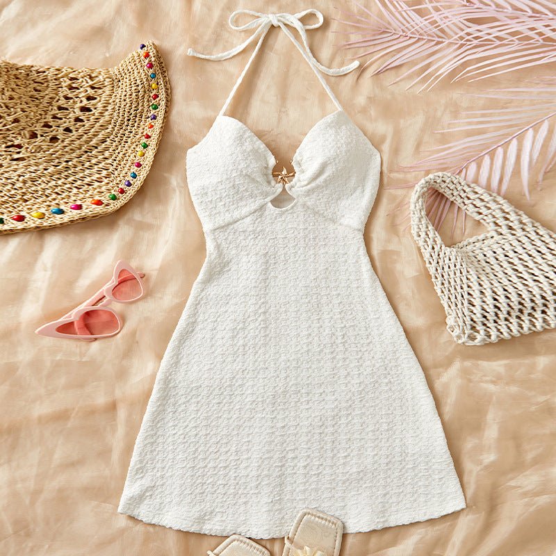 Suspender skirt sexy halter neck mid - length skirt beach - Negative Apparel
