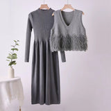 Sweater knitted two - piece set medium and long set skirt - Negative Apparel