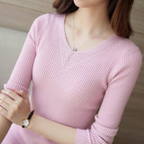 Sweater women's 2022 autumn new slim - fitting long - sleeved pullover tight V - neck thin top knitted bottoming shirt wholesale - Negative Apparel