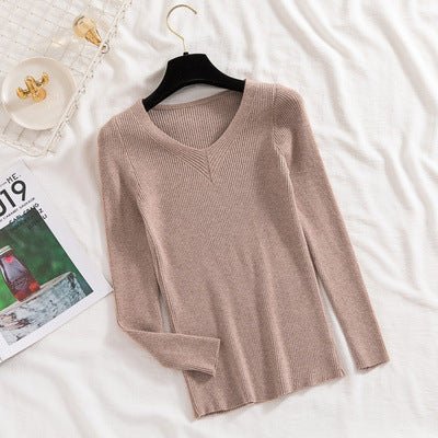 Sweater women's 2022 autumn new slim - fitting long - sleeved pullover tight V - neck thin top knitted bottoming shirt wholesale - Negative Apparel
