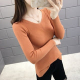 Sweater women's 2022 autumn new slim - fitting long - sleeved pullover tight V - neck thin top knitted bottoming shirt wholesale - Negative Apparel