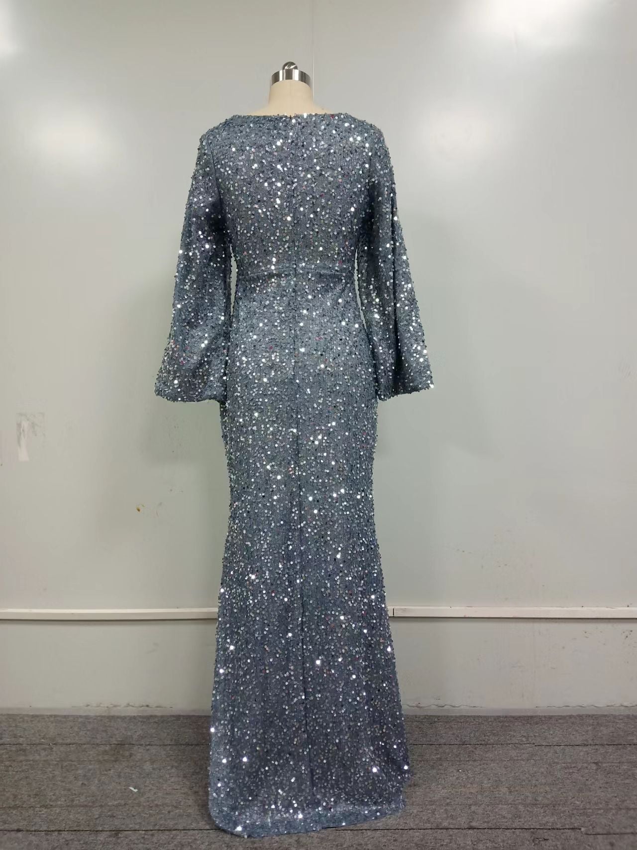 Sweetheart Neck Trumpet Sleeve Floor Length Sequins Prom Dress - Negative Apparel