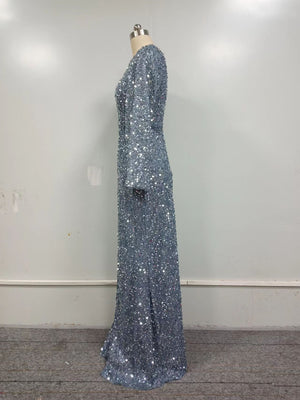 Sweetheart Neck Trumpet Sleeve Floor Length Sequins Prom Dress - Negative Apparel