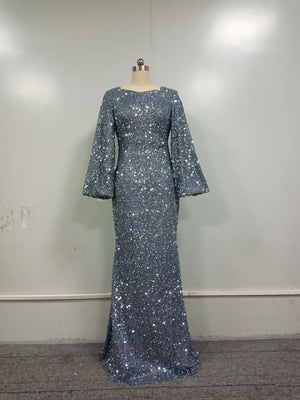 Sweetheart Neck Trumpet Sleeve Floor Length Sequins Prom Dress - Negative Apparel