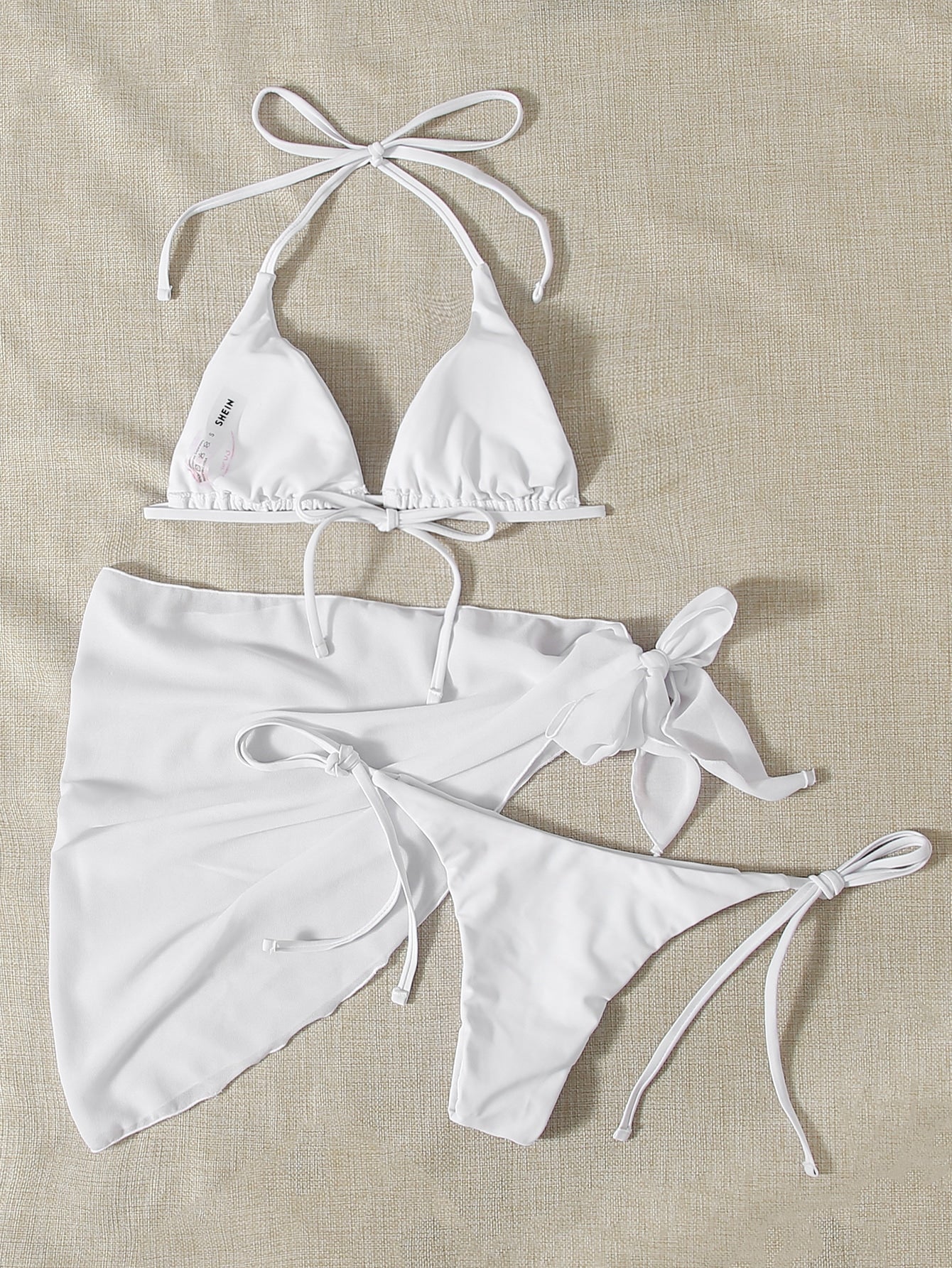 Swim Mod Summer Beach 3pack Triangle Tie Side Bikini Swimsuit & Beach Skirt - Negative Apparel