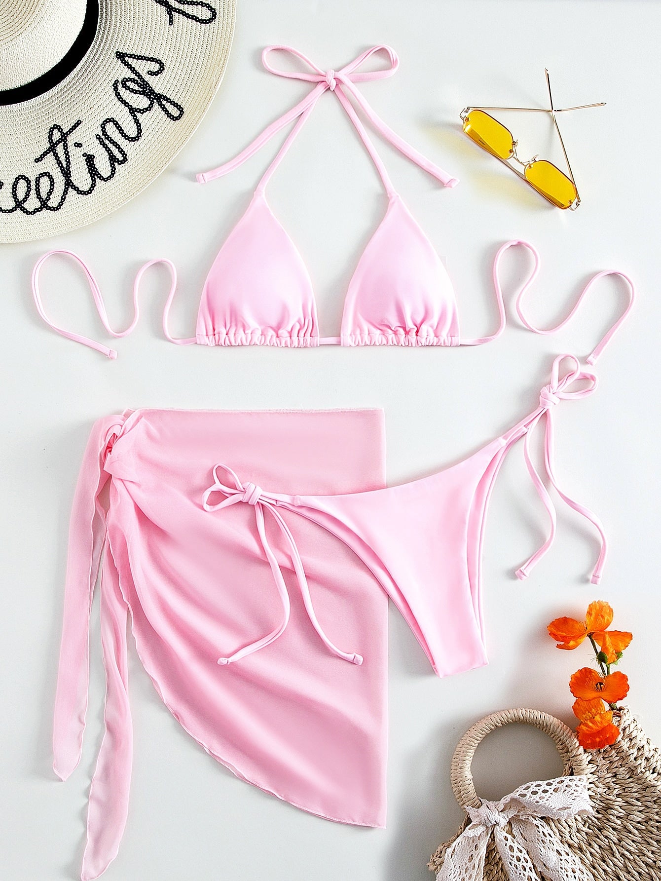 Swim Summer Beach 3pack Drawstring Bikini Swimsuit & Beach Skirt - Negative Apparel