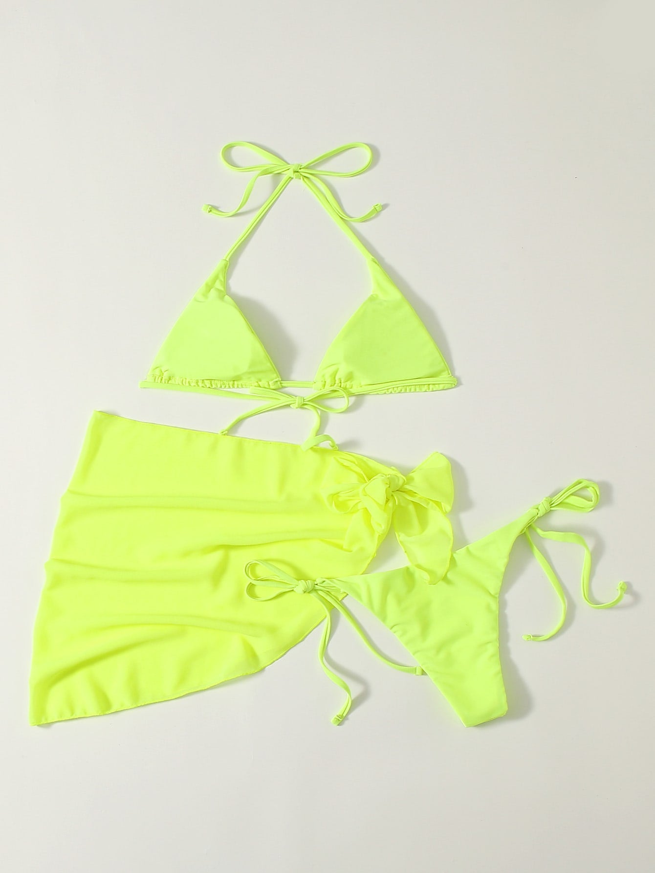Swim Summer Beach 3pack Neon Lime Triangle Bikini Swimsuit With Beach Skirt - Negative Apparel