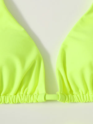 Swim Summer Beach 3pack Neon Lime Triangle Bikini Swimsuit With Beach Skirt - Negative Apparel