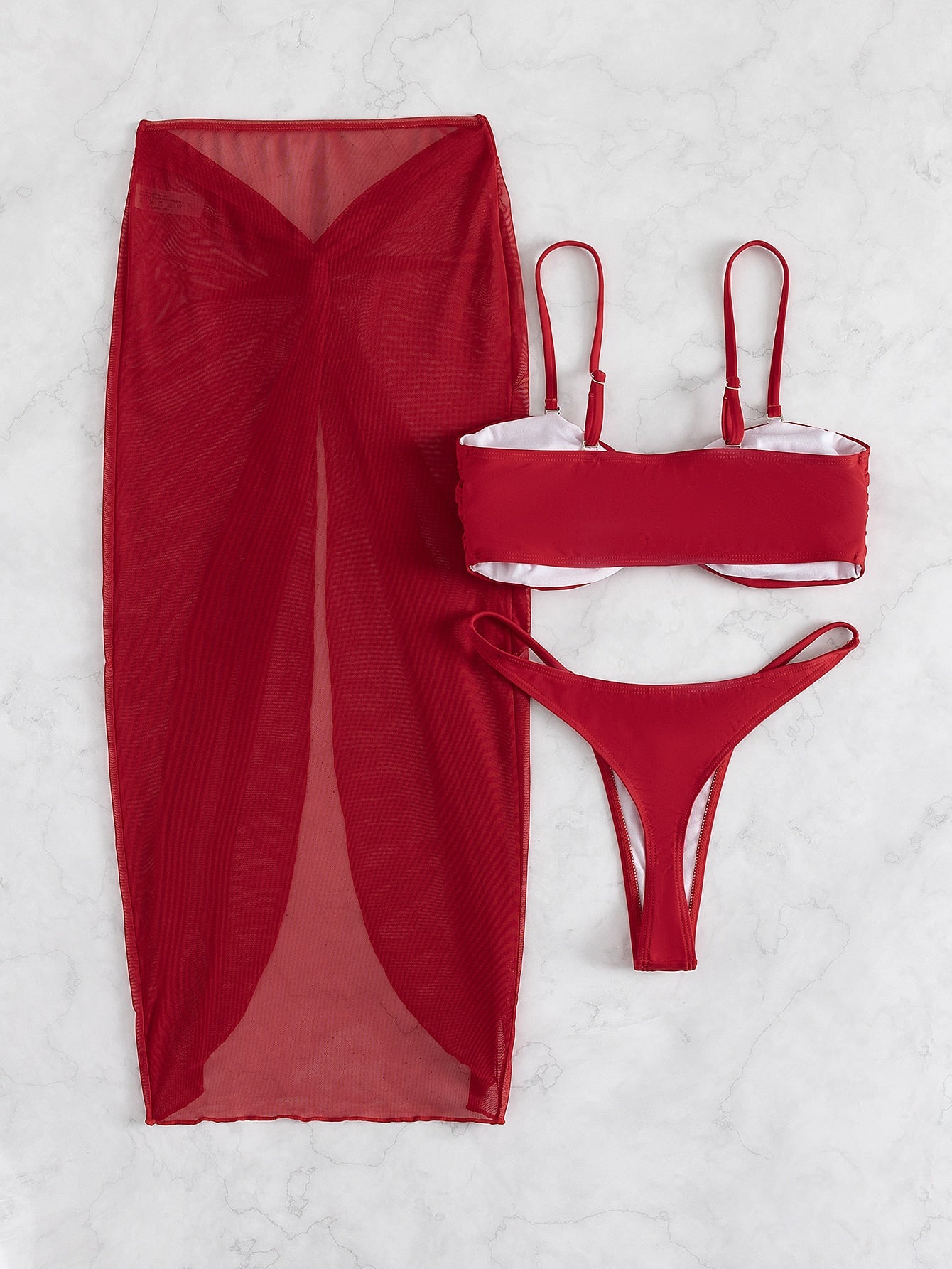 Swim Summer Beach 3pack Solid V Wired Bikini Swimsuit & Twist Beach Skirt - Negative Apparel