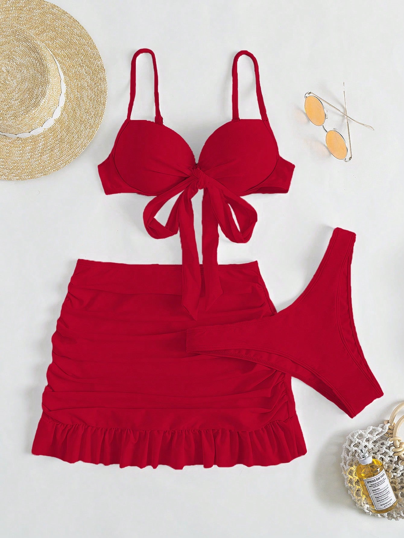Swim Summer Beach Knot Front Push Up Bikini Swimsuit With Beach Skirt - Negative Apparel