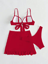 Swim Summer Beach Knot Front Push Up Bikini Swimsuit With Beach Skirt - Negative Apparel