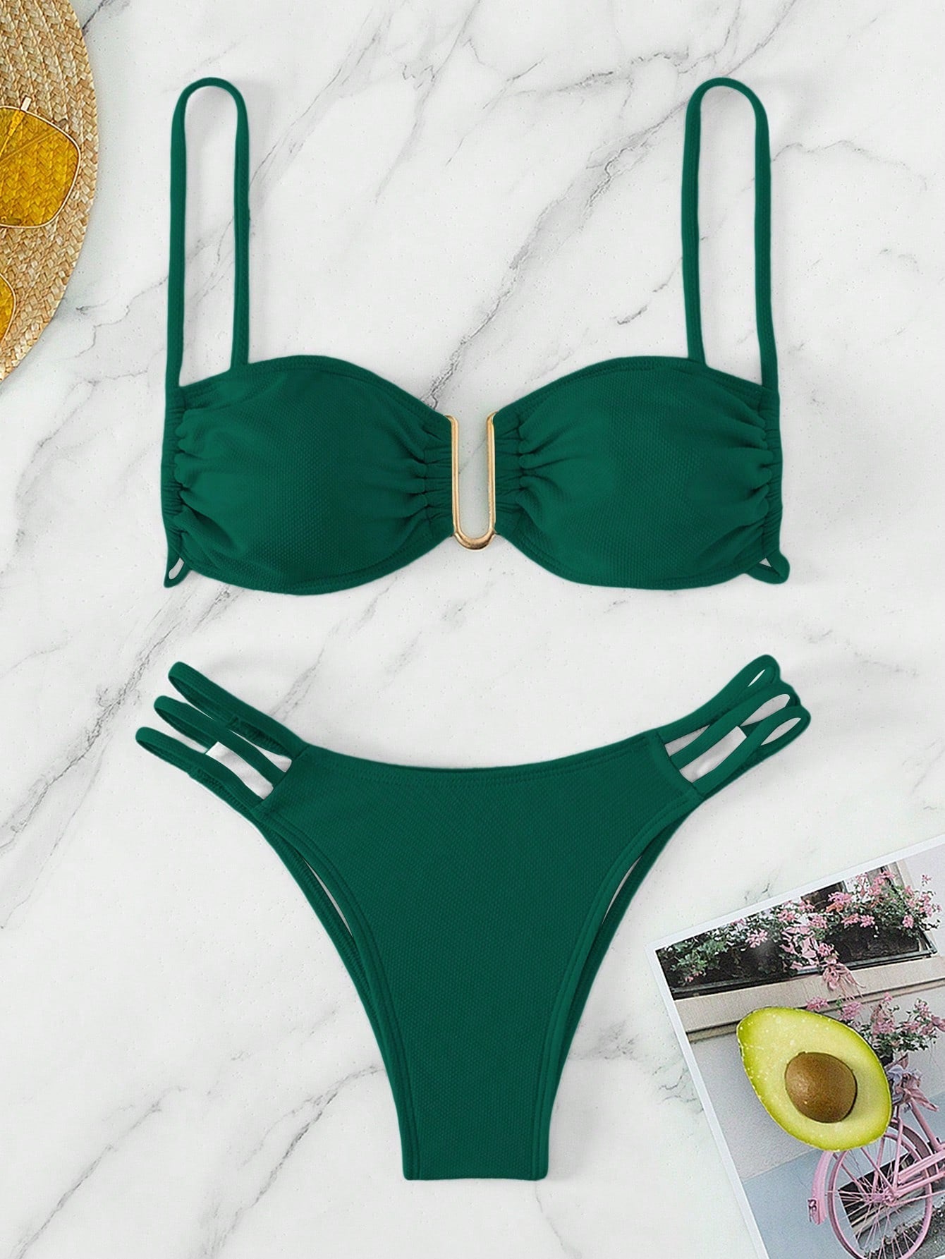 Swim Summer Beach Plain Cut - Out Bikini Set - Negative Apparel
