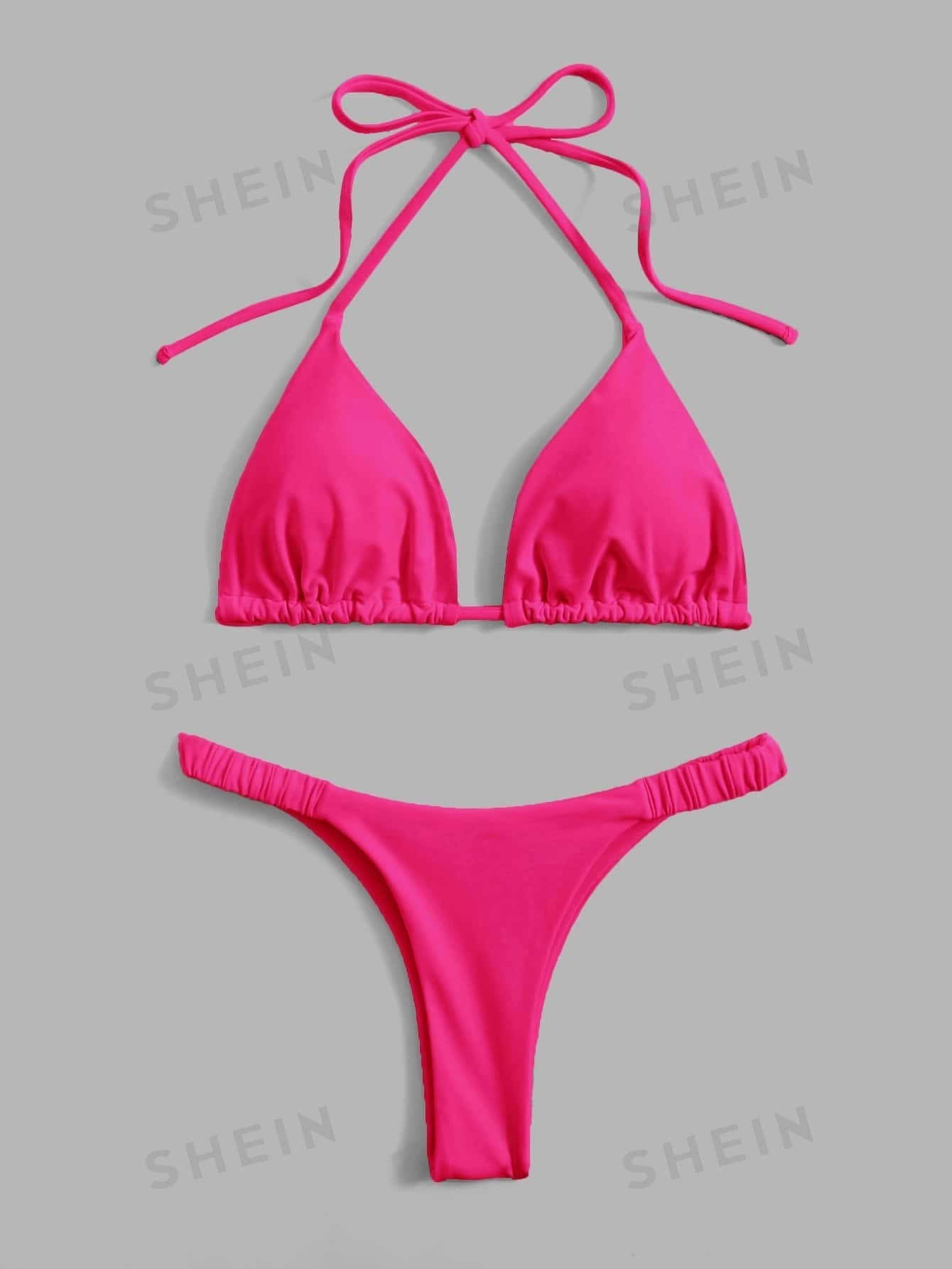 Swim Summer Beach Solid Bikini Set Halter Triangle Bra & Thong 2 Piece Bathing Suit - Negative Apparel