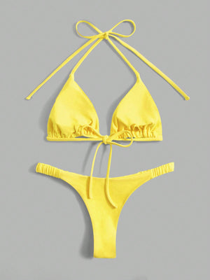 Swim Summer Beach Solid Triangle Halter Bikini Swimsuit - Negative Apparel