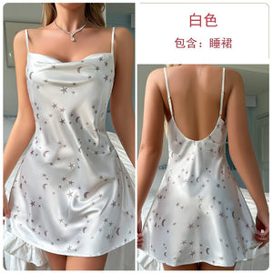 Swing Collar Hot Side High Slit Suspender Nightdress - Negative Apparel