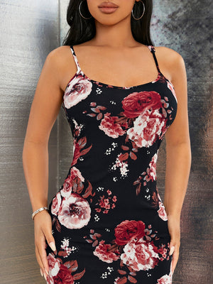 SXY Floral Print Split Back Cami Bodycon Dress - Negative Apparel