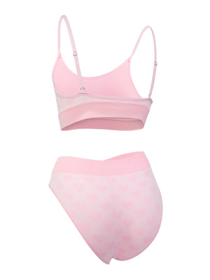 Sxy seamless bra set for women red natal gathered shoulder straps adjustable love design ladies bra panty set - Negative Apparel
