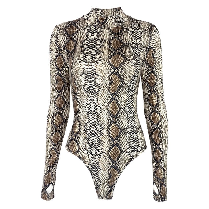 Sxy snake print long - sleeved mock - neck jumpsuit - Negative Apparel