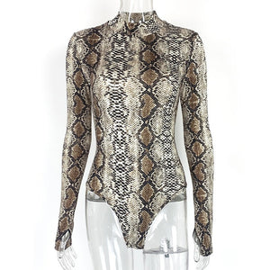 Sxy snake print long - sleeved mock - neck jumpsuit - Negative Apparel