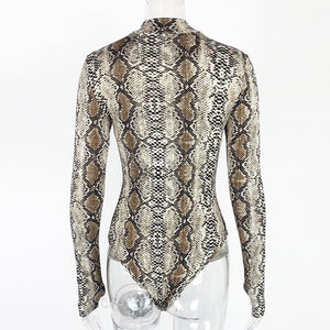 Sxy snake print long - sleeved mock - neck jumpsuit - Negative Apparel