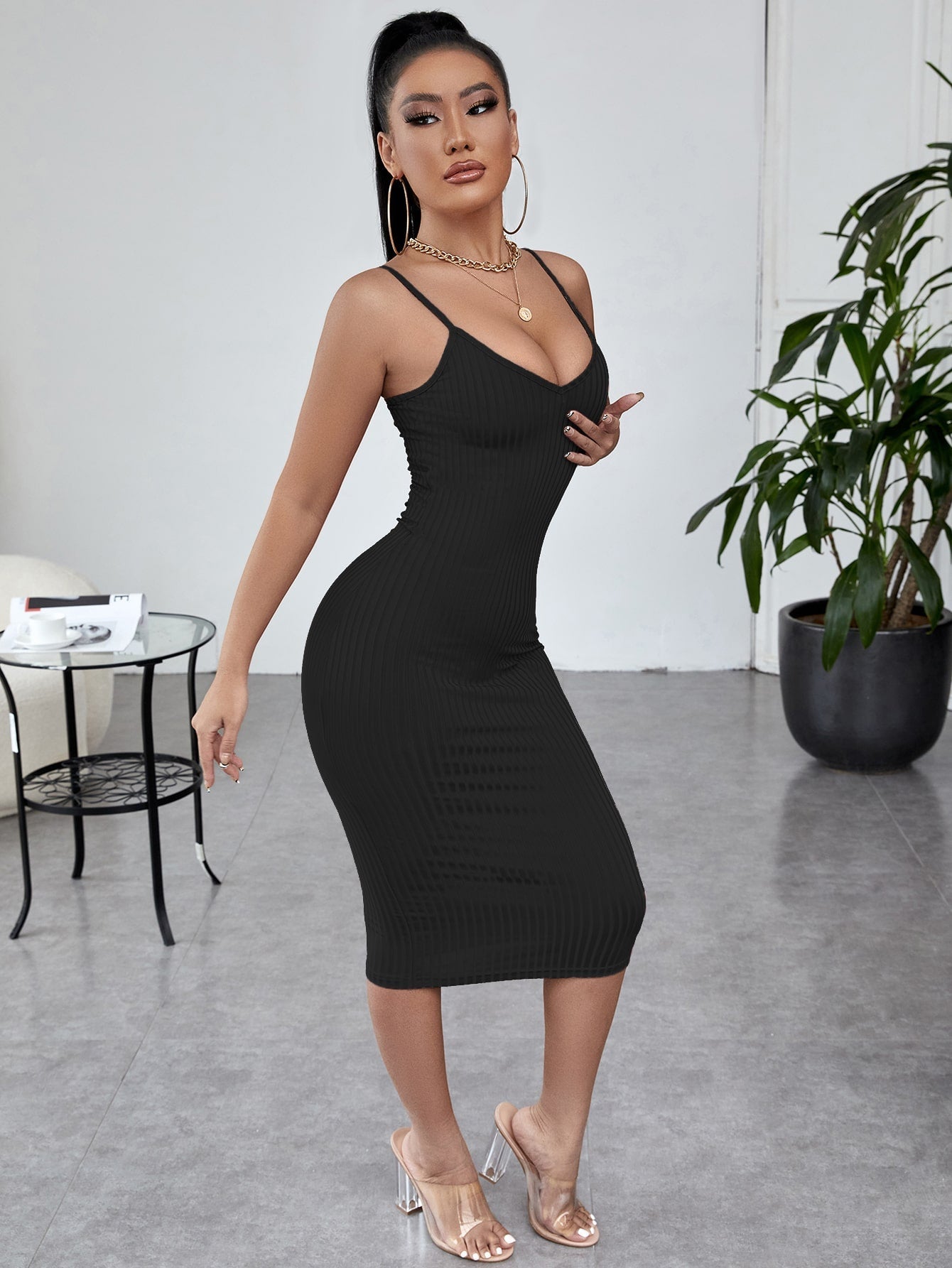 SXY Solid Ribbed Knit Bodycon Dress - Negative Apparel