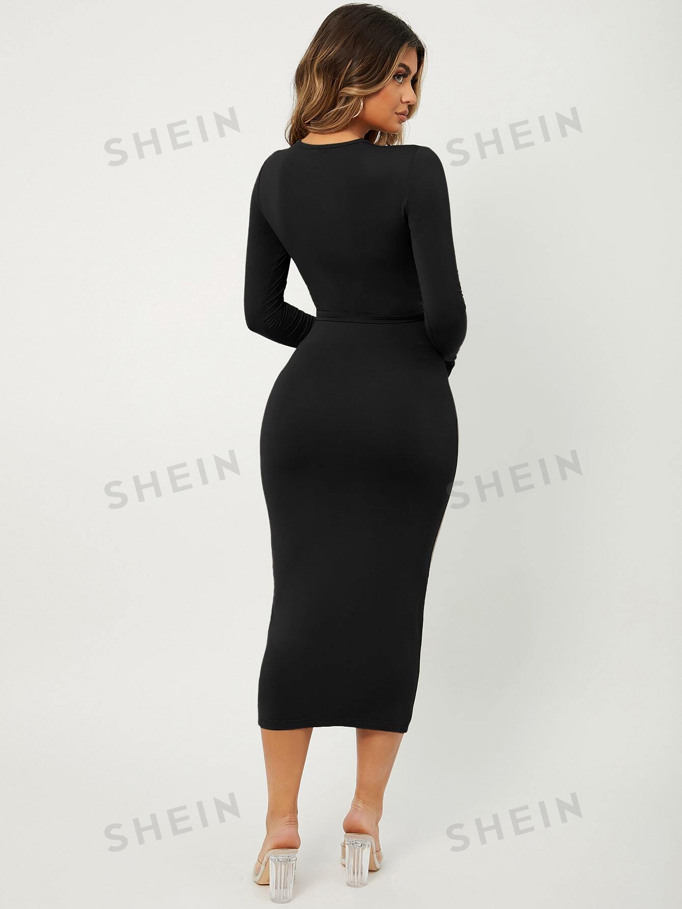 SXY Solid Slim Fit Crop Top & High Waist Pencil Skirt - Negative Apparel