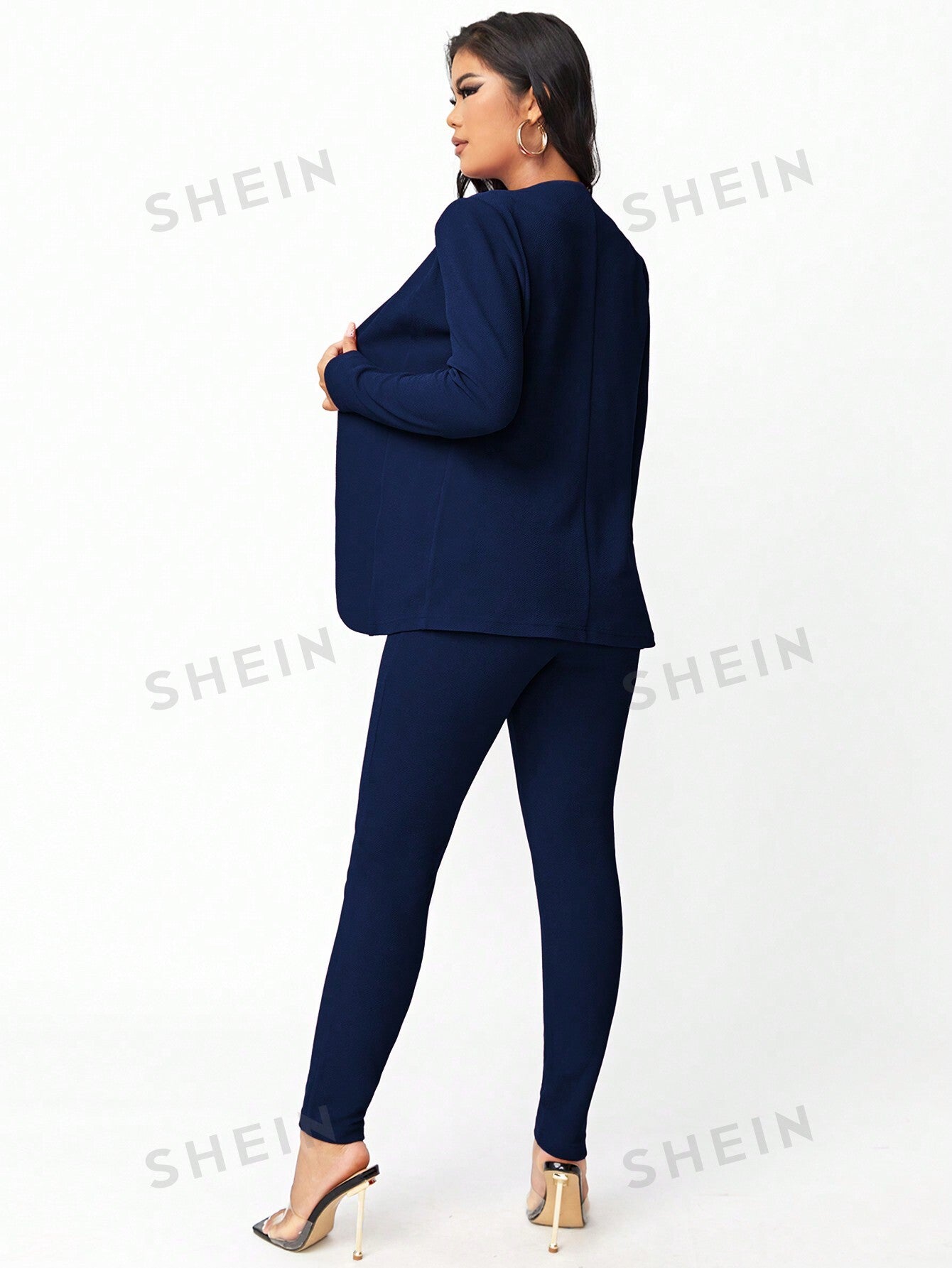 SXY Women's Solid Color Open Front Long Sleeve Blazer And Pants, Elegant Commuting Suit For Spring And Autumn - Negative Apparel