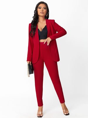 SXY Women's Solid Color Open Front Long Sleeve Blazer And Pants, Elegant Commuting Suit For Spring And Autumn - Negative Apparel