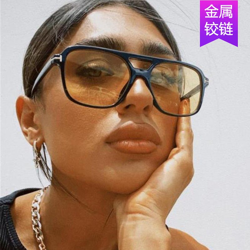 T - shaped double beam sunglasses square 2025 retro ins sunglasses - Negative Apparel