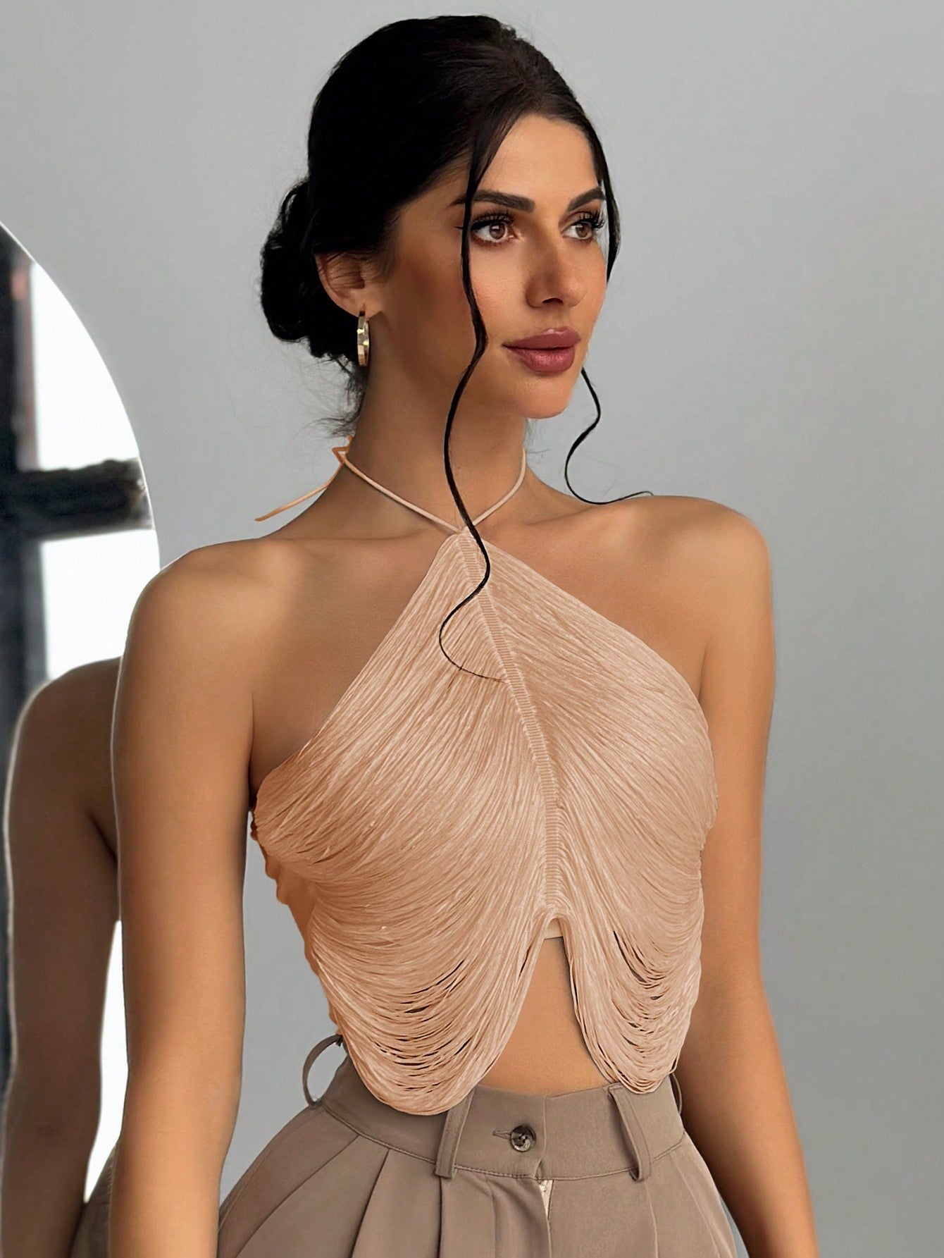 Tassel Halter Neck Wedding Season Elegant Women Camisole Top - Negative Apparel