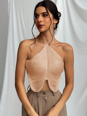 Tassel Halter Neck Wedding Season Elegant Women Camisole Top - Negative Apparel