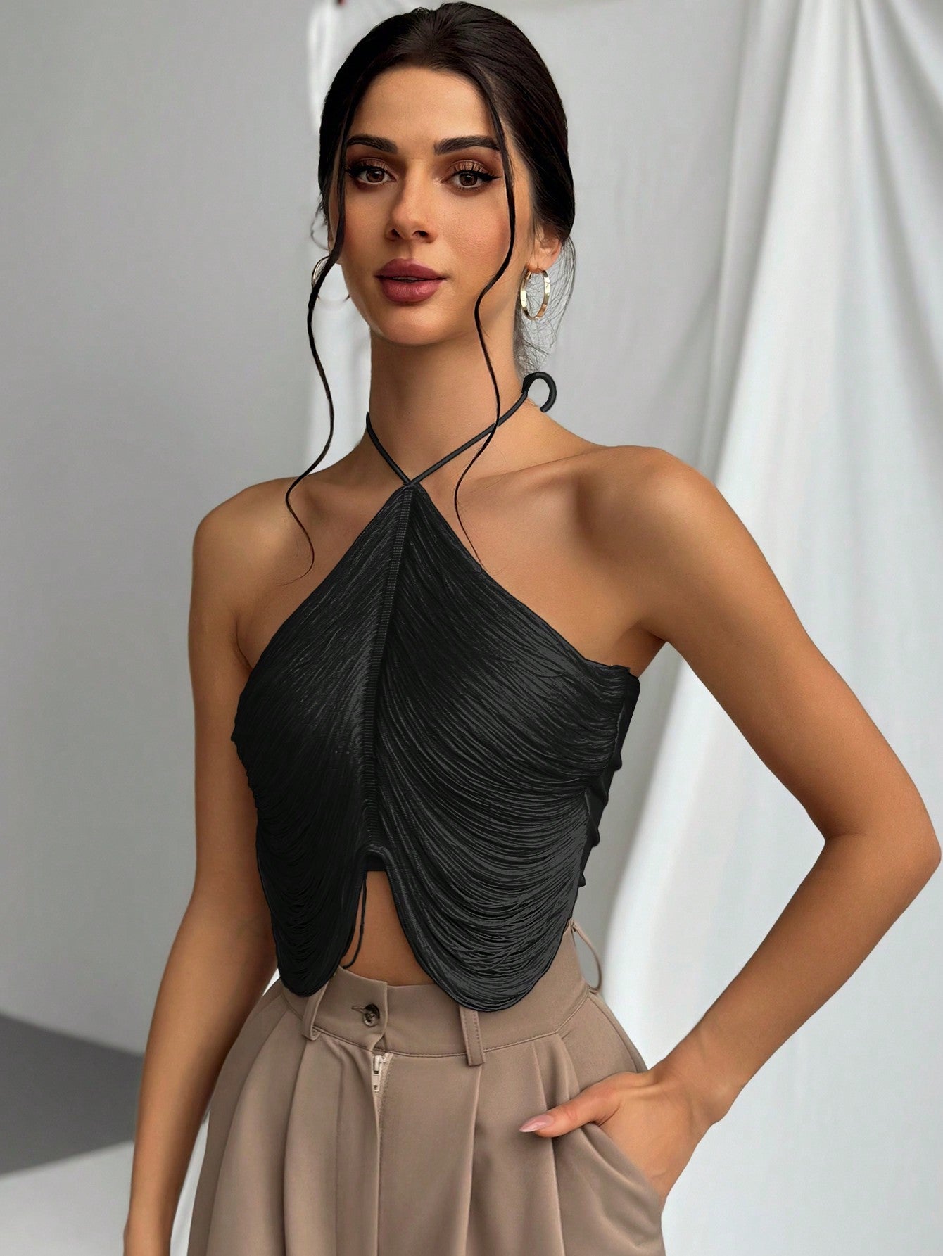 Tassel Halter Neck Wedding Season Elegant Women Camisole Top - Negative Apparel